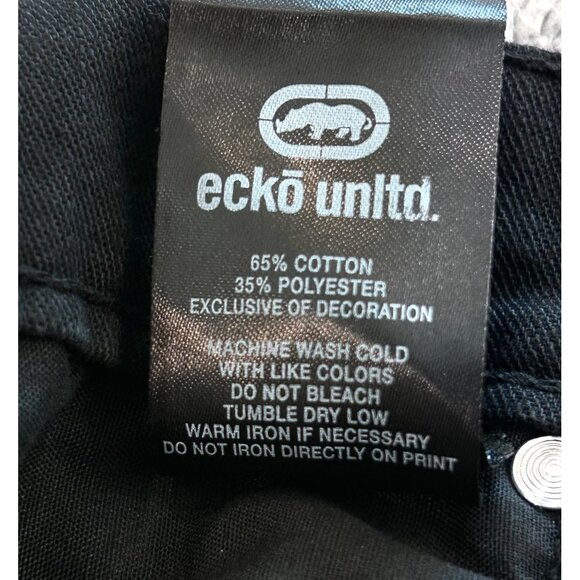 ECKO UNLTD~  Mens Black Denim Shorts Size 40 Relaxed Fit Cotton/Polyester - Picture 9 of 11